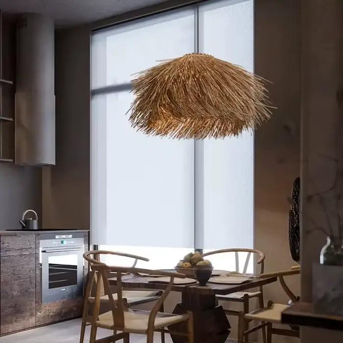 Lampe à suspension en rotin avec ampoule E27
