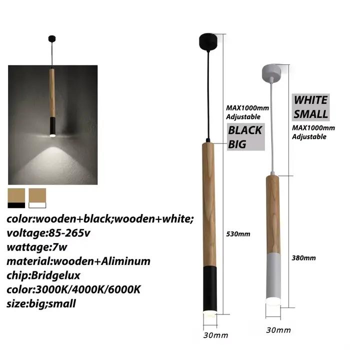 Lampe LED suspendue en bois avec Tube Long
