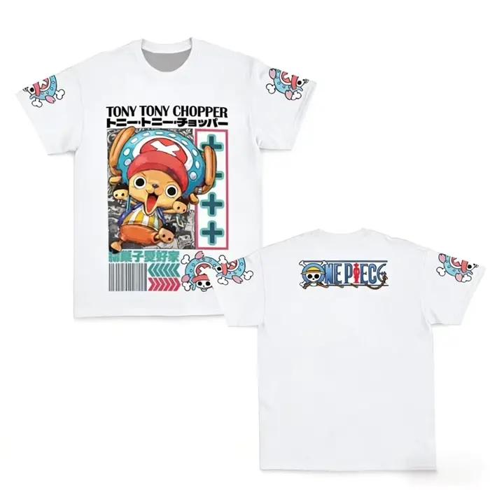 One Piece Tony Tony Chopper T-shirt pour hommes et femmes 2026 été coton Anime Double face imprimé décontracté Parent enfant haut