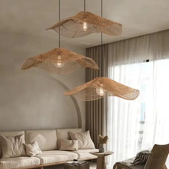 Lampe rétro en rotin Restaurant lampes suspendues café boutique salle à manger cuisine Loft Suspension Luminaire