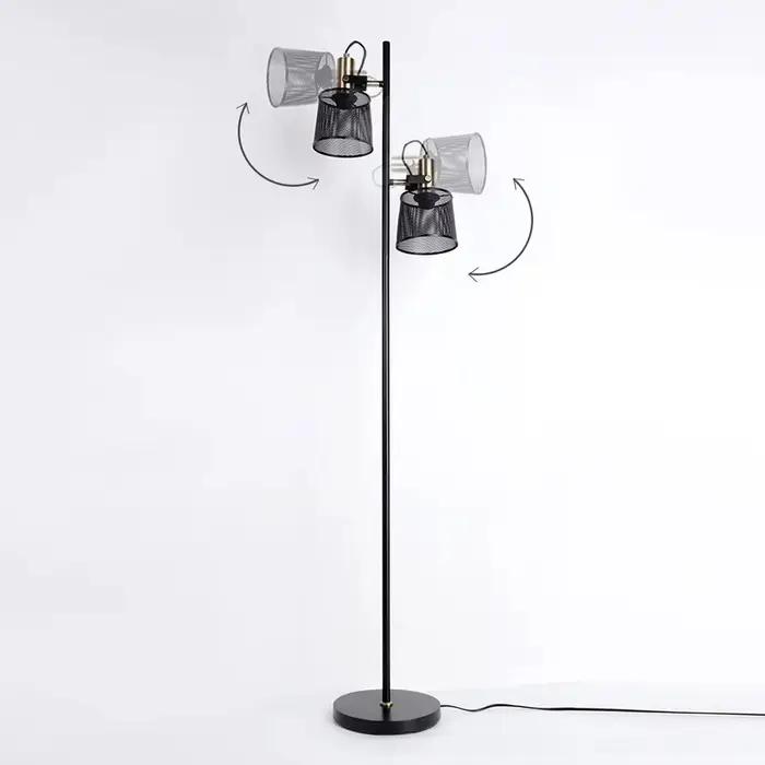 Lampadaire d'angle vintage en fer, lampe sur pied de chevet rétro, décor de bureau, salon, chambre à coucher, salle d'étude, 2 lumières