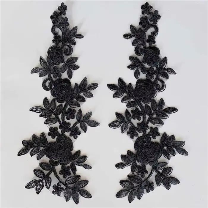 Patch de fleurs en dentelle brodée noire, 1 paire, pour vêtements, accessoires de robe, décor artisanal DIY