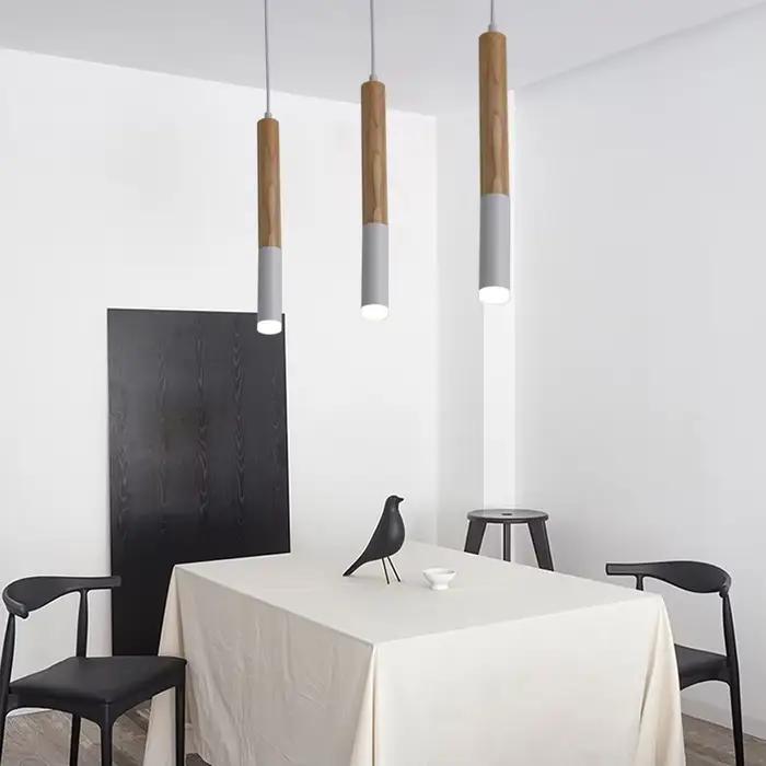 Lampe LED suspendue en bois avec Tube Long