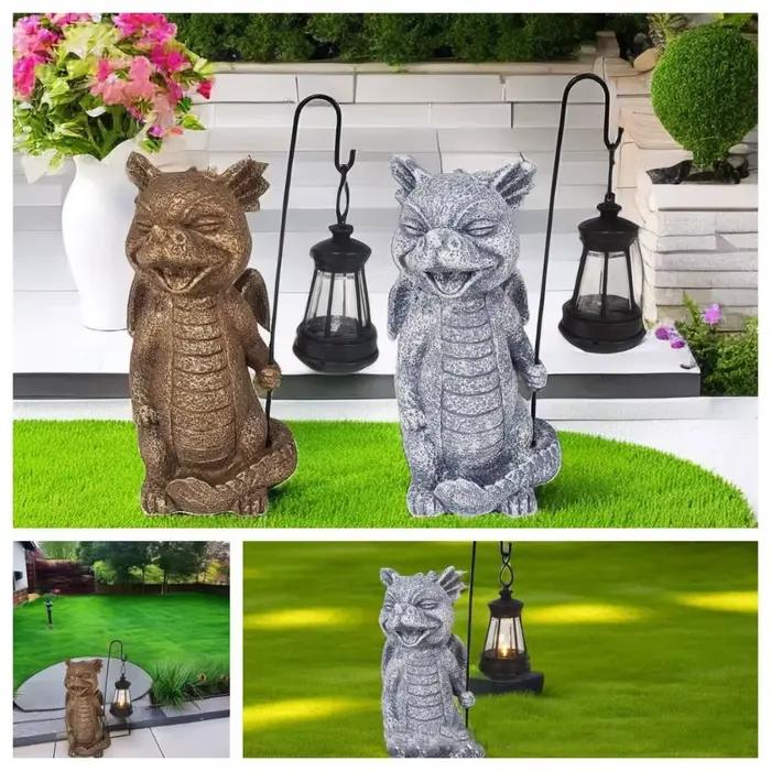 Lampe de maintien de Dragon solaire en résine, Statue d'animal créative et mignonne, Sculptures de dinosaures vives et étanches, cadeau lumineux