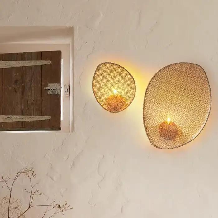 Applique murale Vintage créative design minimaliste lampe en rotin faite à la main pour salon chambre à coucher à côté de la lampe maison ferme lumière