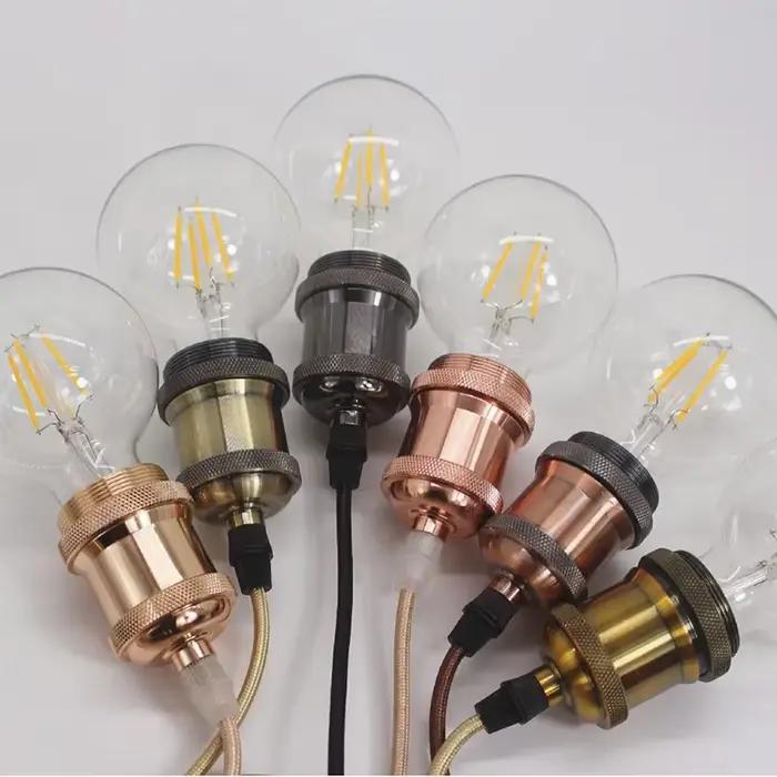 Support de lampe suspendu E27 en cuivre vintage avec coque en aluminium électroplaqué