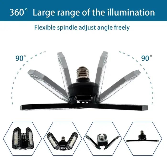 Lampe de garage à LED, lumière déformable, blanc froid et chaud, angle réglable, ampoule pour atelier, AC 110V, 220V, 40W, 60W, 80W