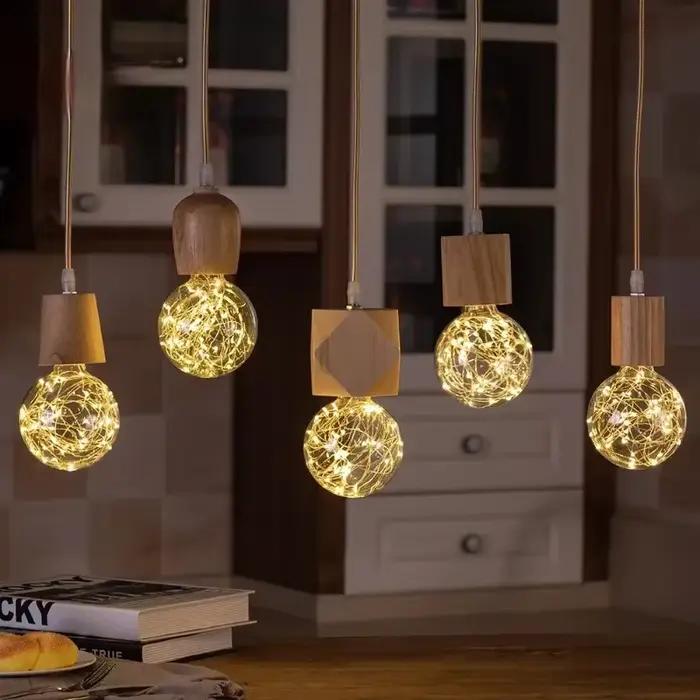 Lampe Suspendue Vintage en Bois Massif
