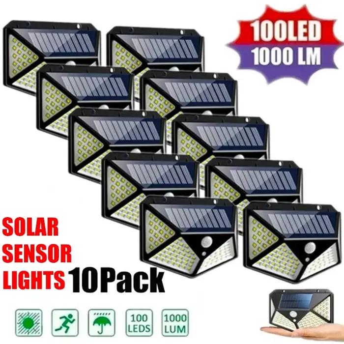 Applique murale solaire à 100 LED sans fil avec détecteur de mouvement