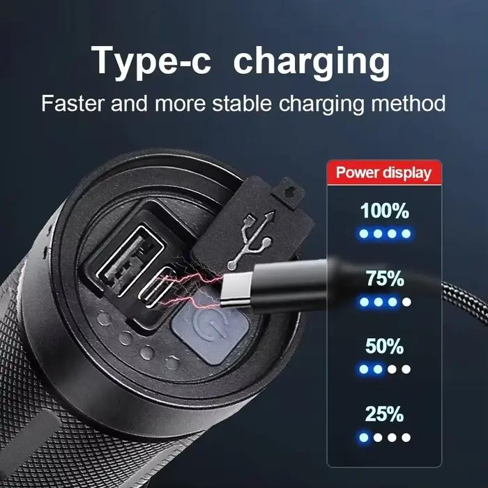 Lampe de poche LED Ultra lumineuse, 50000Lumens, batterie Rechargeable 12000mAh, torche puissante, lanterne tactique Zoomable