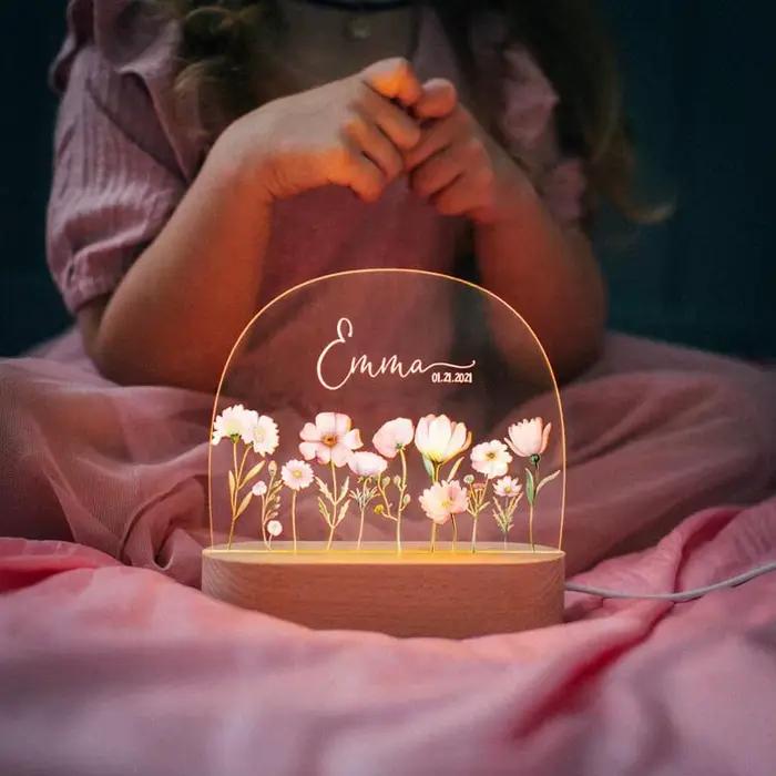 Veilleuse personnalisée avec nom d'enfant, cadeau personnalisé pour bébé garçon ou fille, cadeau de naissance, décoration de chambre en acrylique, plaque, lampe en bois, ornements