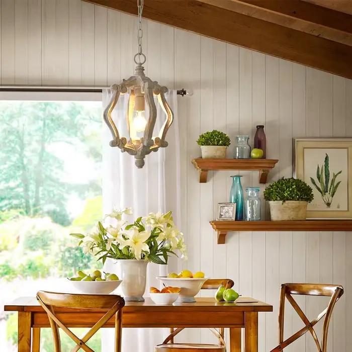 Lustre suspendu en bois style loft