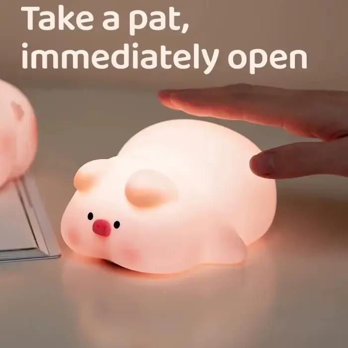 Veilleuse LED en silicone cochon rose mignon