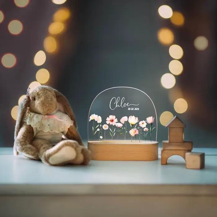 Veilleuse personnalisée avec nom d'enfant, cadeau personnalisé pour bébé garçon ou fille, cadeau de naissance, décoration de chambre en acrylique, plaque, lampe en bois, ornements