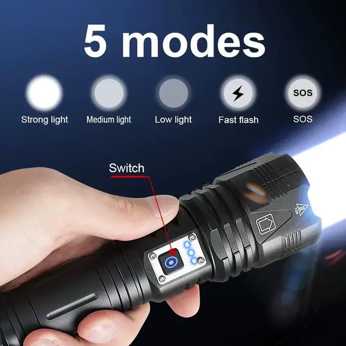Lampe de poche LED Ultra puissante 600W, torche Super lumineuse, lampe rechargeable, lanterne tactique, longue durée de vie de la batterie, lampe de Camping