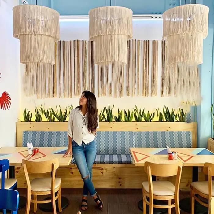 Abat-jour en macramé, suspension Boho