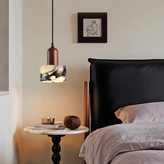 Luminaire suspendu LED rond en marbre moderne pour salon