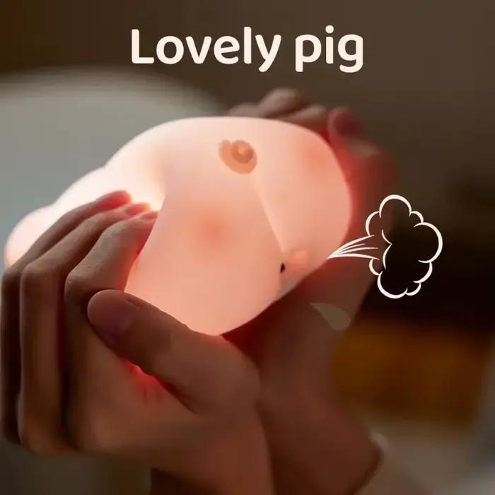 Veilleuse LED en silicone cochon rose mignon