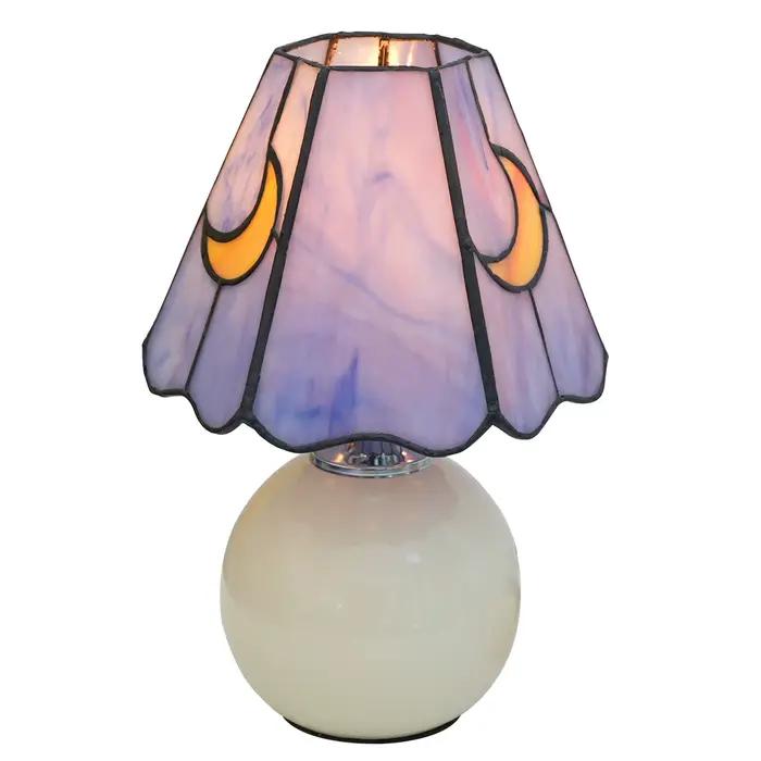 Lampe de table moderne en céramique, motif lune violette, verre teinté, lampe de chevet simple en forme de champignon pour chambre à coucher, lampe décorative pour salon et bureau