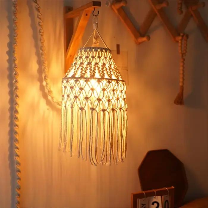 Abat-jour en macramé avec ULen coton bohème