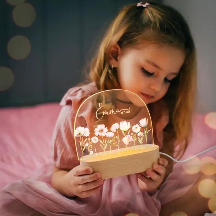 Veilleuse personnalisée avec nom d'enfant, cadeau personnalisé pour bébé garçon ou fille, cadeau de naissance, décoration de chambre en acrylique, plaque, lampe en bois, ornements