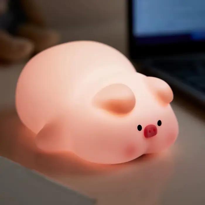 Veilleuse LED en silicone cochon rose mignon
