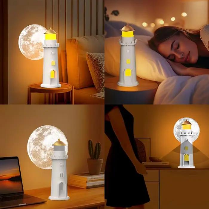 Lampe de projection lune, Lampe de nuit LED phare, Projecteur de lune avec détecteur de mouvement, Veilleuse à intensité variable, Lampe de chevet USB