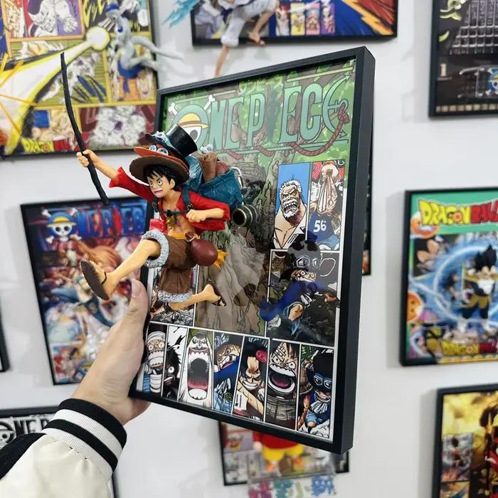Affiche d'art stéréo 3D One Piece Anime, Luffy Sabo Ace, Décoration murale rétro, Décoration de maison, Cadre photo, Cadeau de vacances