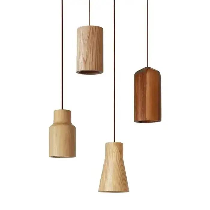 Lampe LED suspendue en bois de caoutchouc
