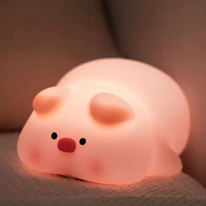 Veilleuse LED en silicone cochon rose mignon
