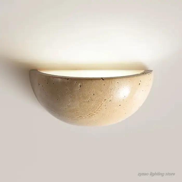 Rétro Semi circulaire pierre naturelle Art applique jaune travertin LED