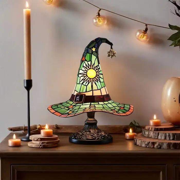 Lampe chapeau de sorcière en vitrail