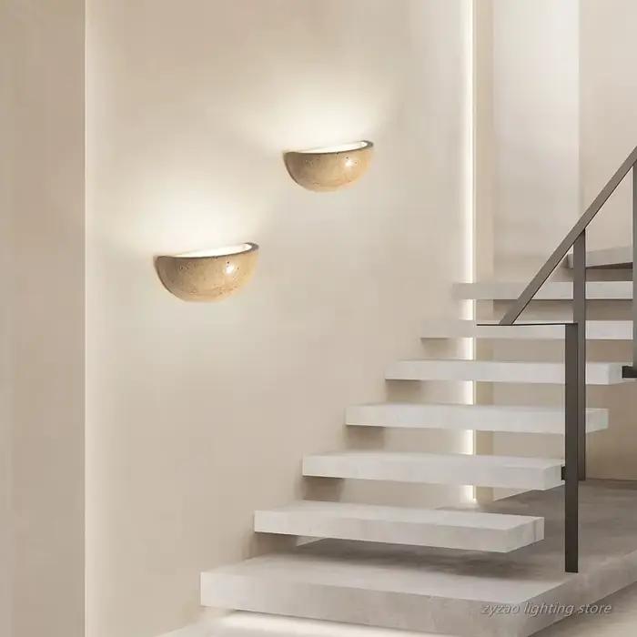 Rétro Semi circulaire pierre naturelle Art applique jaune travertin LED