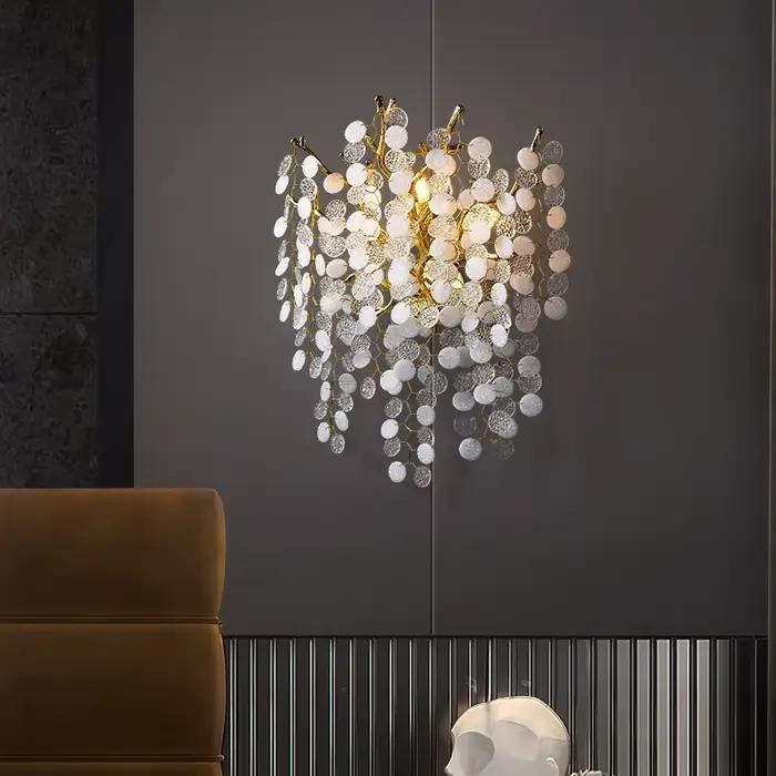 Lustre en cristal K9 doré moderne avec branches d'arbre ronde pour salon et salle à manger luminaire LED plafond nordique chandelier