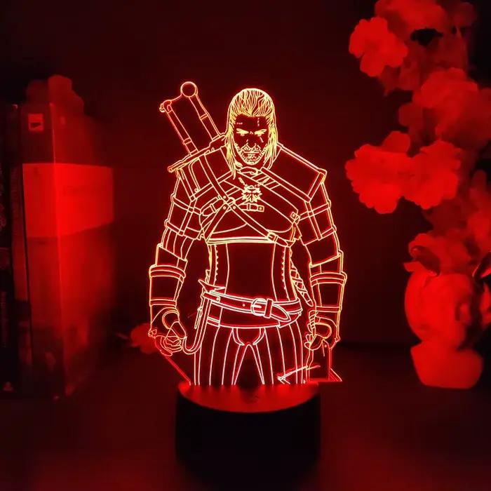 Veilleuse en forme de figurine d'action The Witcher avec 7 couleurs changeantes pour décoration de mancave, chambre d'enfant, bureau ou occasion festive