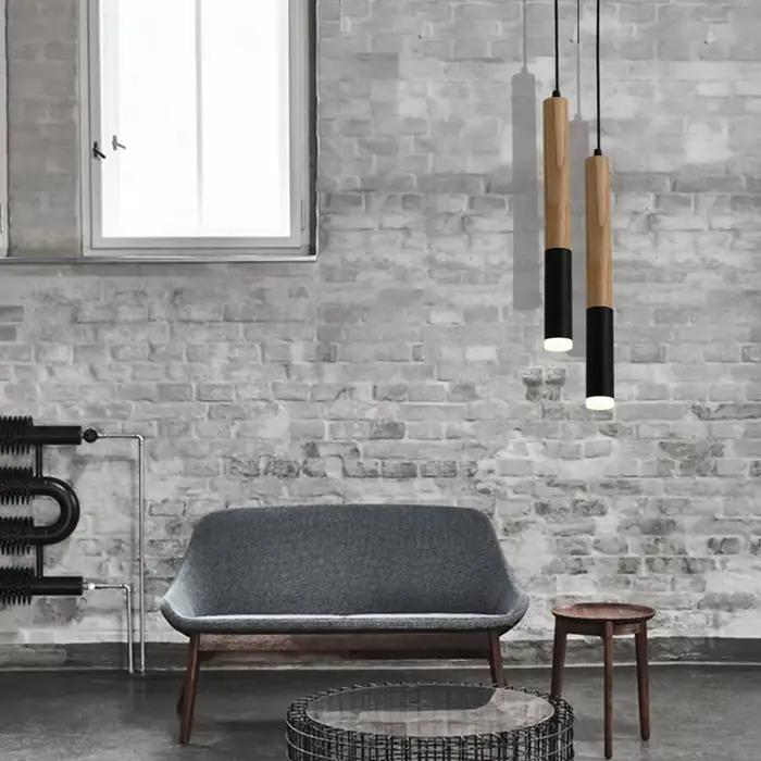 Lampe LED suspendue en bois avec Tube Long