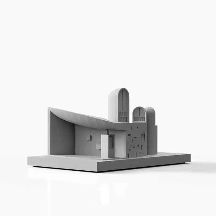 Le Corbusier La Chapelle de Ronchamp Modèle en béton - Décoration d'intérieur d'architecture moderniste, Sculpture de bureau de style brutaliste