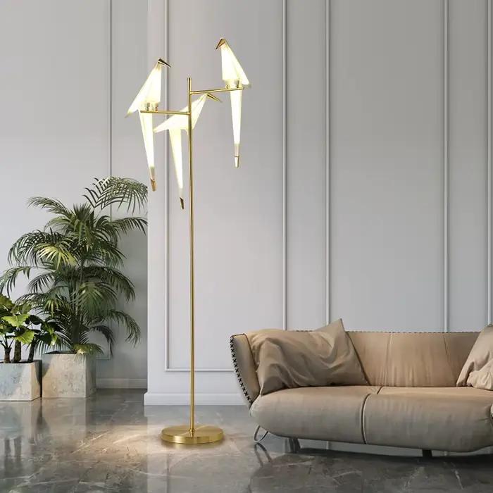 Lampadaire nordique oiseau créatif acrylique mille grues en papier lampadaires pour salon chambre décor à la maison lampe sur pied en or