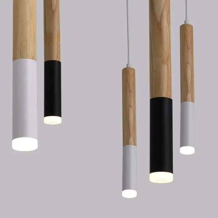 Lampe LED suspendue en bois avec Tube Long