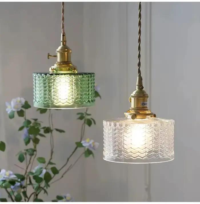 Lampe suspendue LED en verre vert nordique