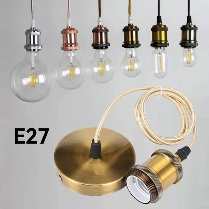 Support de lampe suspendu E27 en cuivre vintage avec coque en aluminium électroplaqué