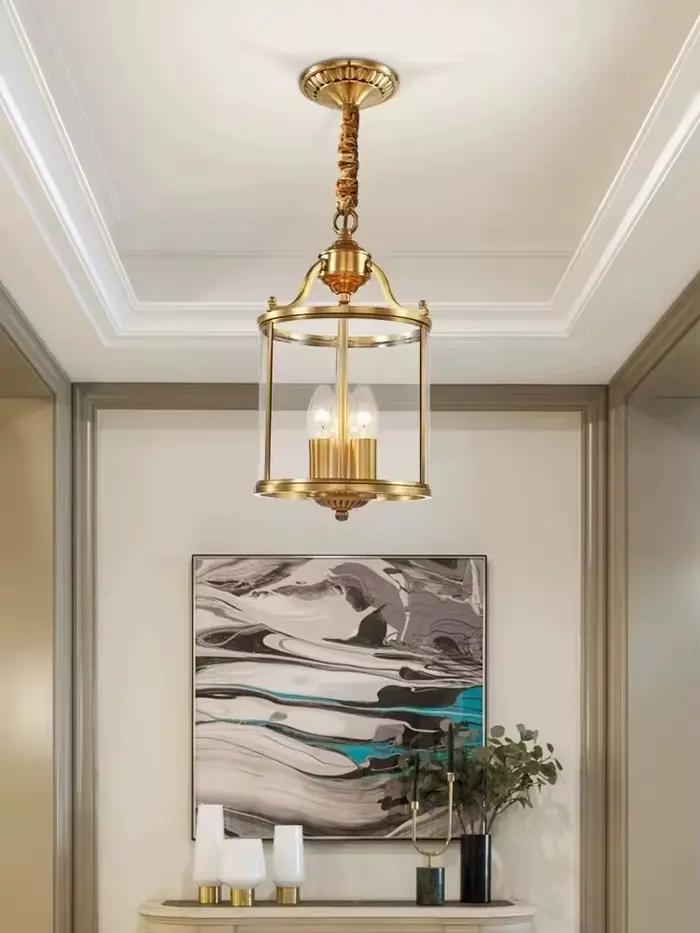 Lampe suspendue de style country américain en alliage de cuivre avec finition fer pour salon, salle à manger, couloir et autres pièces intérieures