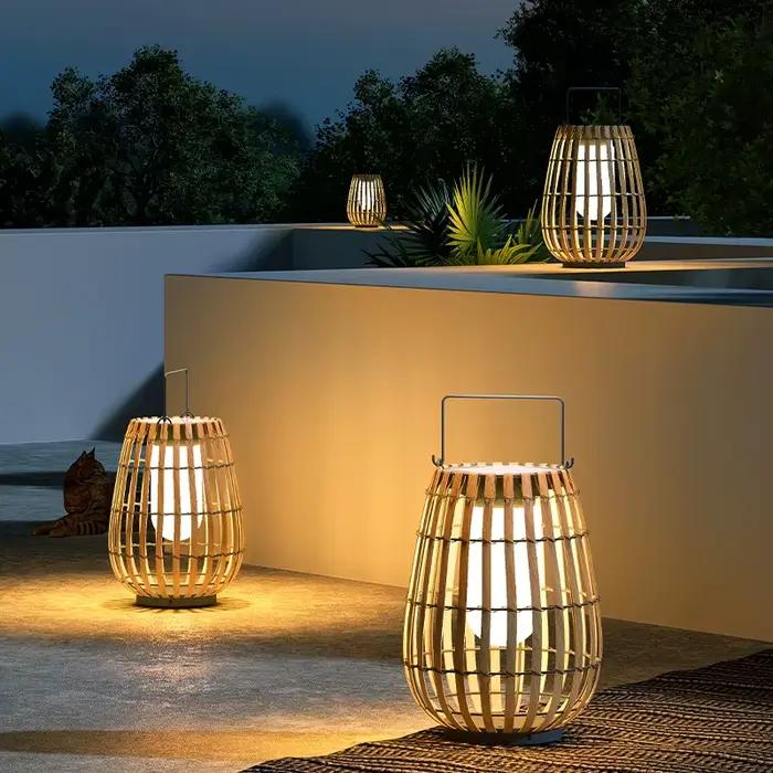 Lampes solaires LED lampadaire extérieur étanche énergie solaire Imitation rotin lampe d'ambiance décor à la maison Villa porte jardin cour
