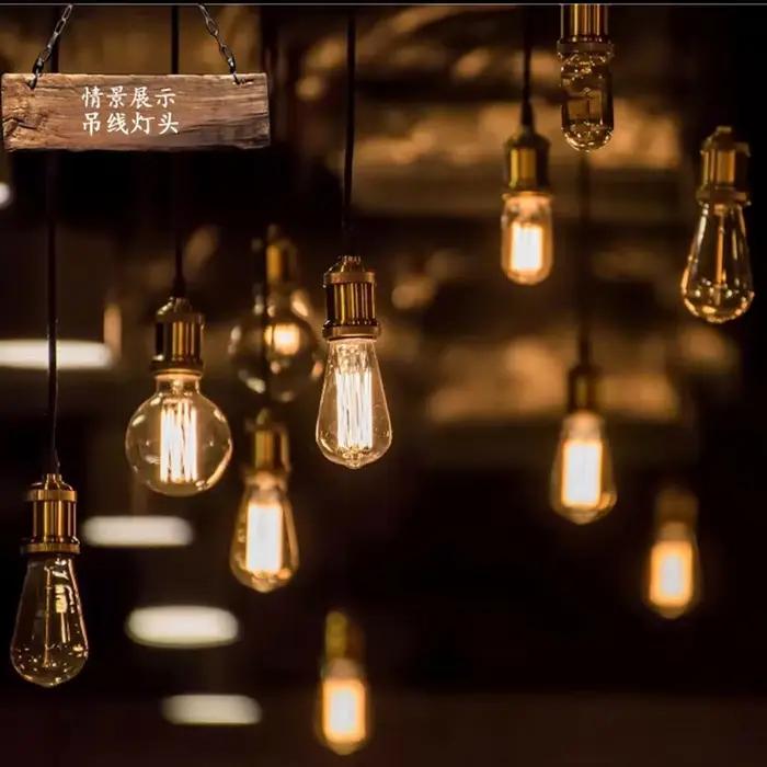Support de lampe suspendu E27 en cuivre vintage avec coque en aluminium électroplaqué