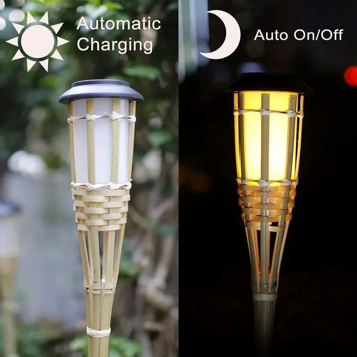 Lampes solaires LED effet flamme lampe artisanat bambou étanche éclairage de jardin Torches de pelouse cour paysage lumière extérieure