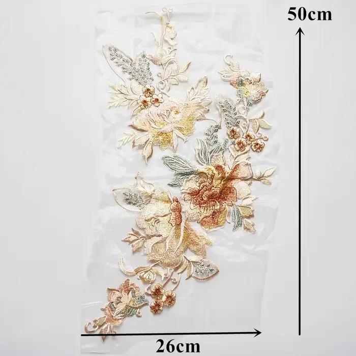 Grande broderie dentelle fleur Applique couture col Floral Patch robe de mariée vêtements de mariée robe bricolage blanc Tulle artisanat