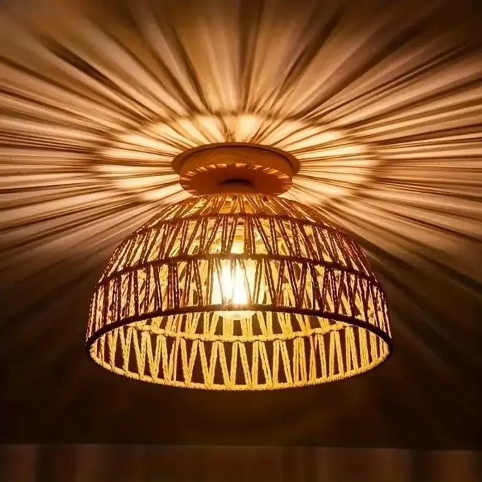 E27 wabi-sabi naturel tissé à la main abat-jour en osier plafonnier pour Restaurant salon de thé