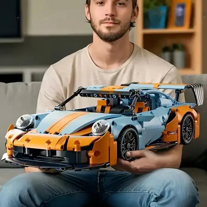 465 pièces de blocs de construction de modèles de voitures de course bleues, blocs de construction éducatifs créatifs conçus pour les jeunes et les adultes