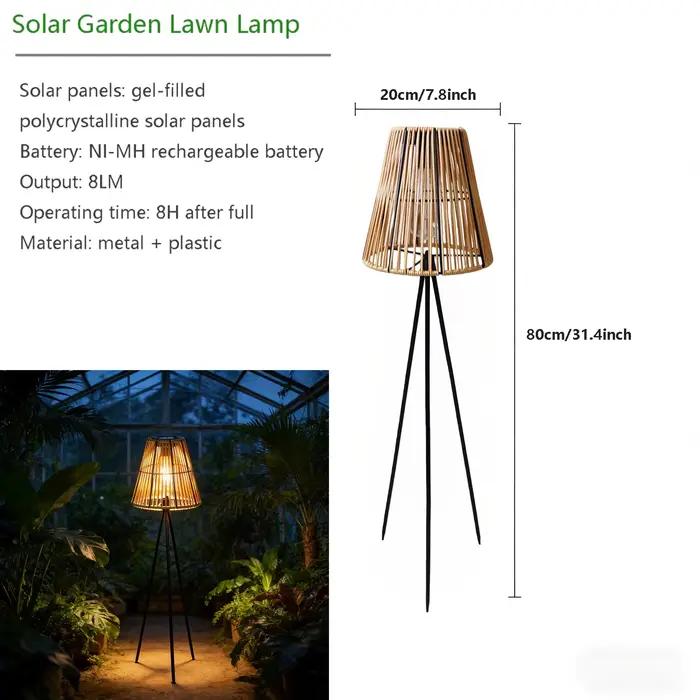 Lampe de sol solaire artisanale en rotin