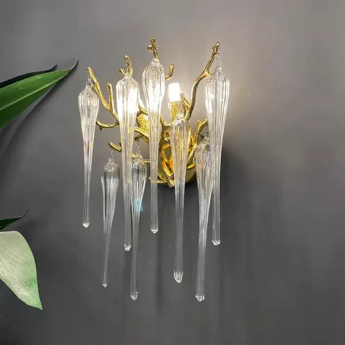 Lustre en cristal K9 doré moderne avec branches d'arbre ronde pour salon et salle à manger luminaire LED plafond nordique chandelier